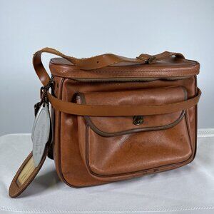 Vintage 50s Samsonite Brown Leather Travel Bag w/ ID Tag Western Purse Needs TLC